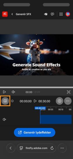 Upload-knappen er fremhævet, så du kan tilføje en video, som du vil generere lyd til.
