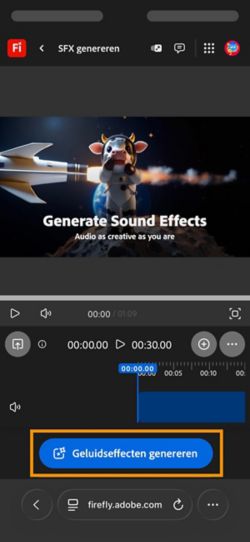 De pagina SFX genereren (Beta) wordt geopend en je ziet dat een knop Geluidseffecten genereren gemarkeerd is.