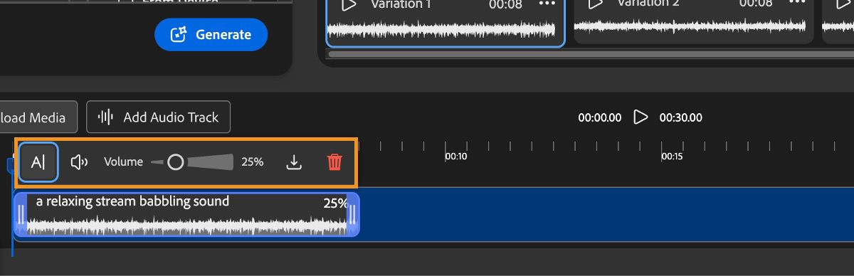 Se selecciona el efecto de sonido añadido en la línea de tiempo y hay opciones de edición que se pueden utilizar.Estas opciones de edición incluyen silencio, volumen, descarga y eliminación.