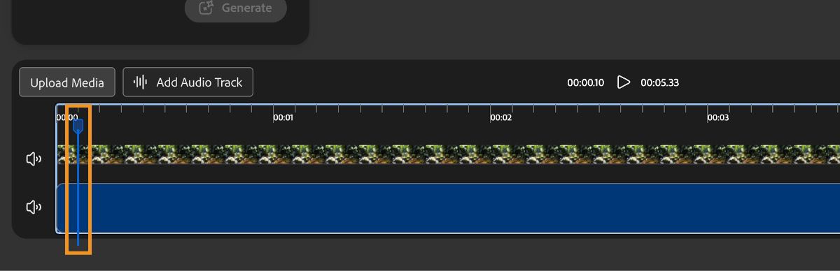 The playhead is positioned at the point in the timeline where the generated sound effect will be added.