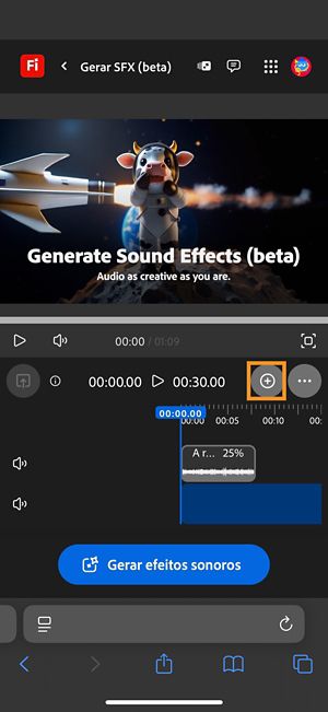 O efeito sonoro gerado é adicionado à linha do tempo e você pode editá-lo.Você também pode gerar e adicionar um novo efeito sonoro.