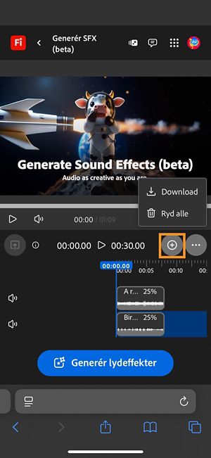 Download-indstillingen er fremhævet, så du kan downloade det komponerede lyd- eller videoklip.