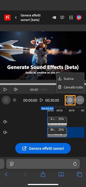L'opzione Scarica è evidenziata e consente di scaricare la clip audio o video composta.