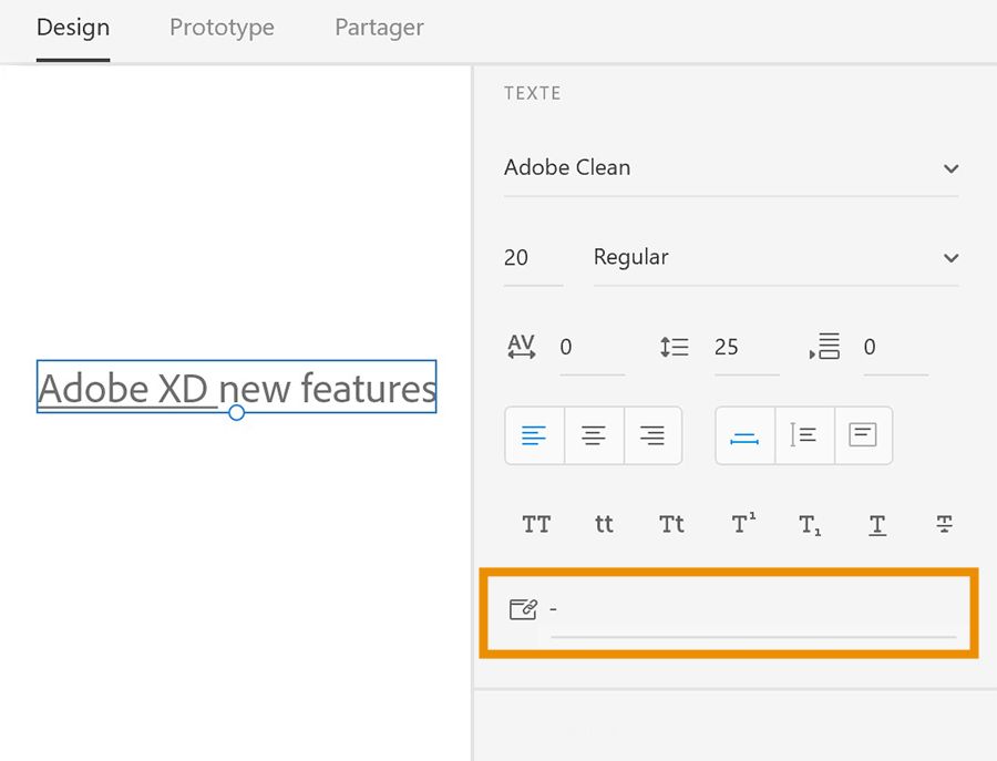Une partie de l’objet texte est associée à un hyperlien (mode Design)