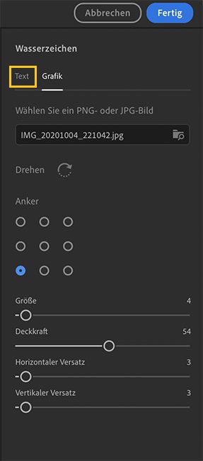 Anpassen des Wasserzeichens in deinem Foto