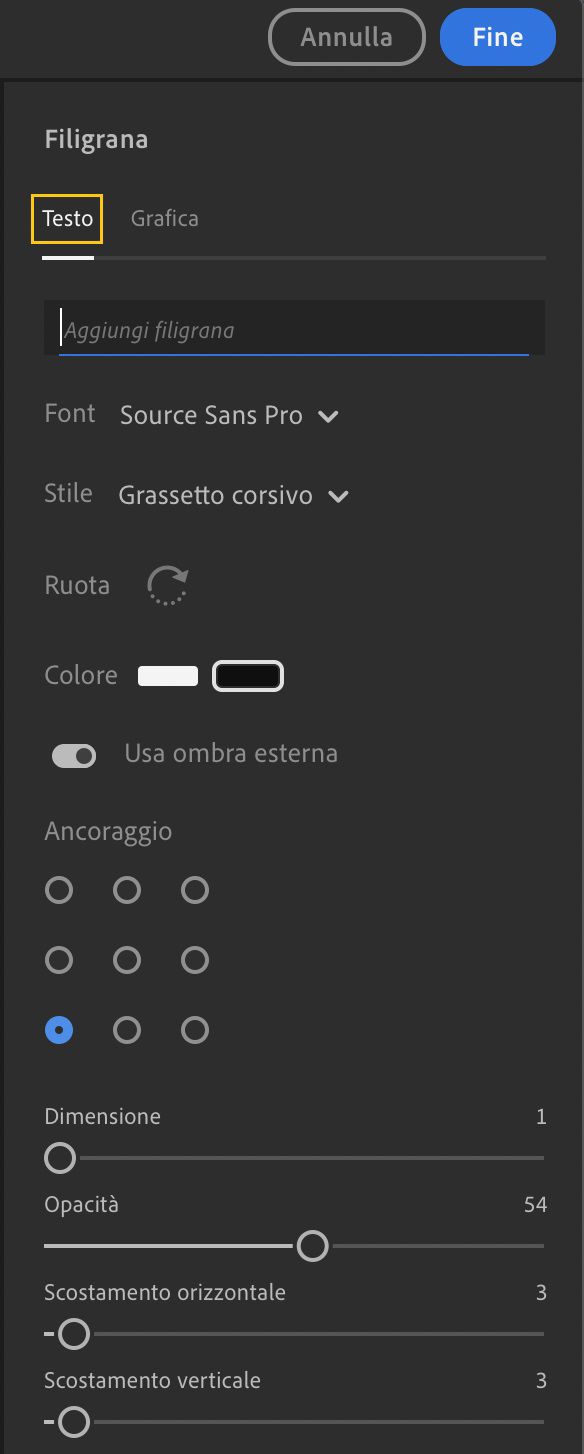 Personalizzare la filigrana nella foto