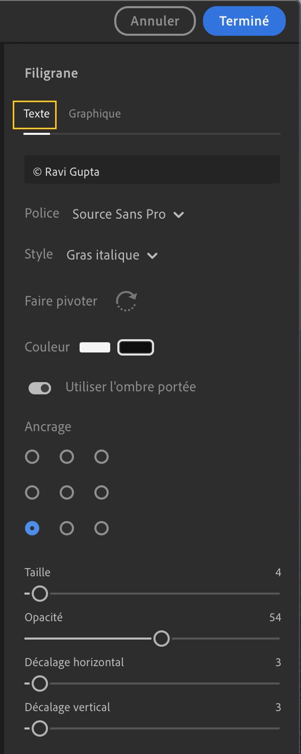 Personnaliser le filigrane sur votre photo