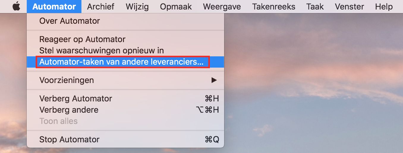 Dialoogvenster Third Party Automator Actions