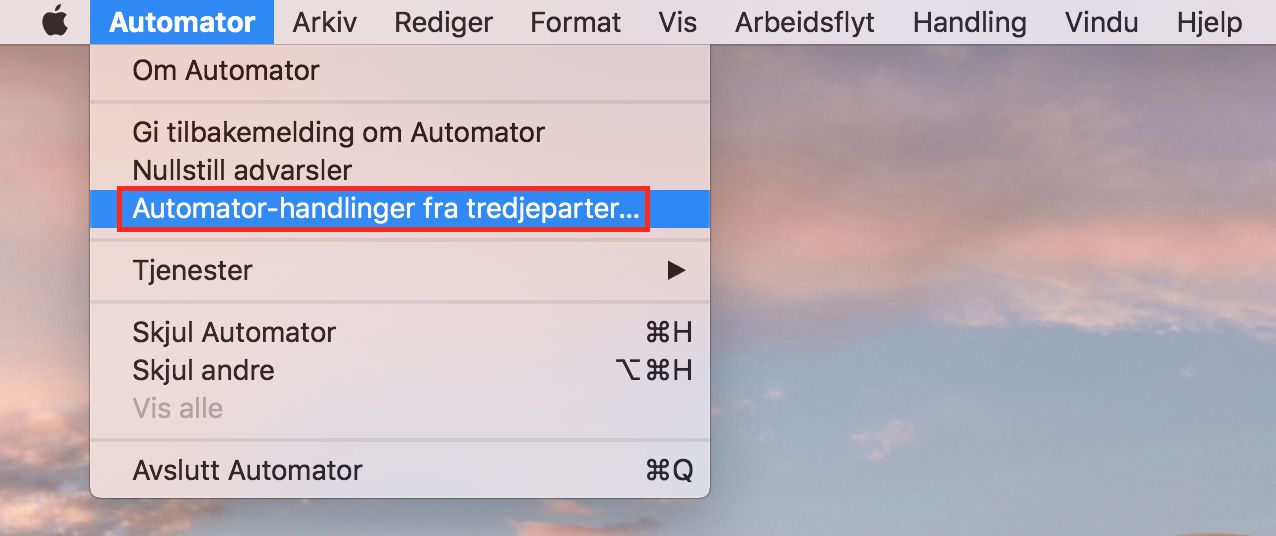Dialogen Tredjeparts Automator-handlinger