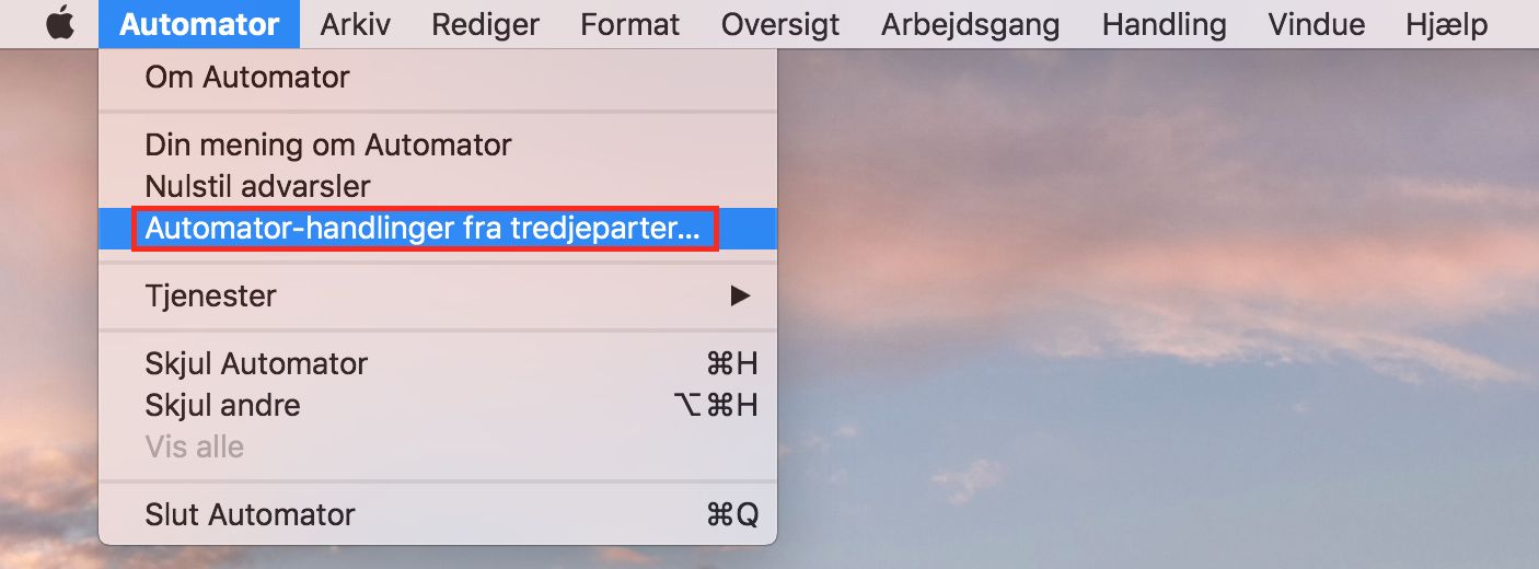 Dialogboksen Automator-handlinger fra tredjeparter