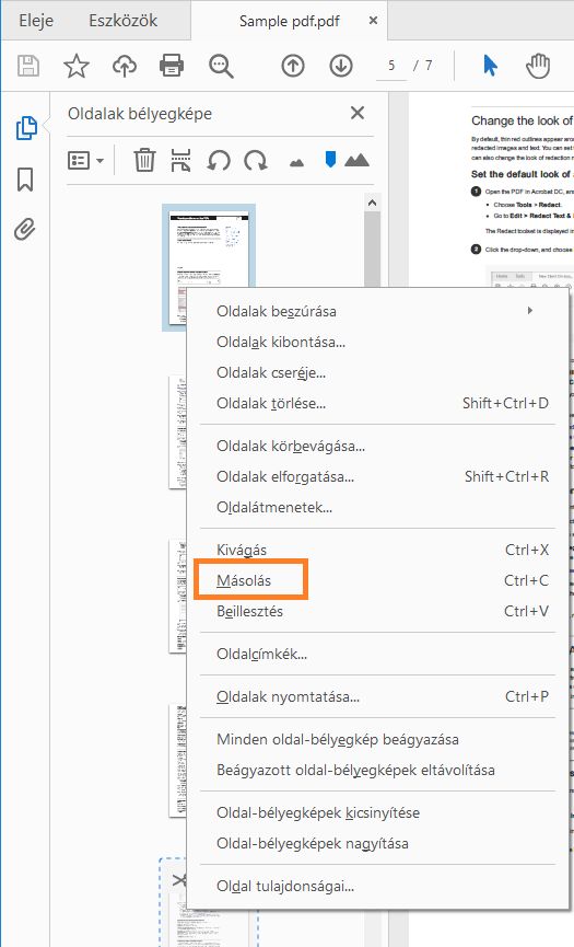 Kattintson jobb gombbal, és másolja le az oldalt