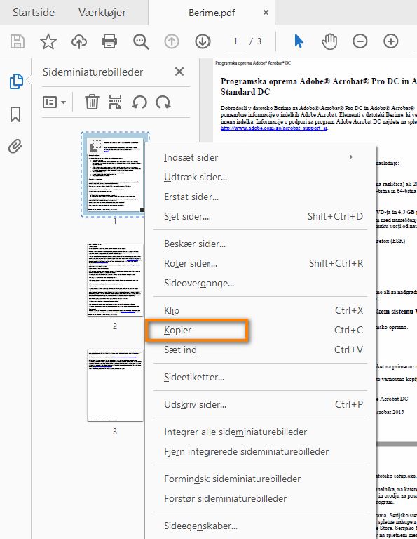 Højreklik, og kopiér siden