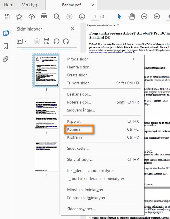 Högerklicka och kopiera sidan