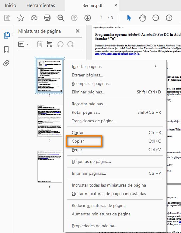 Haga clic con el botón derecho y copie la página