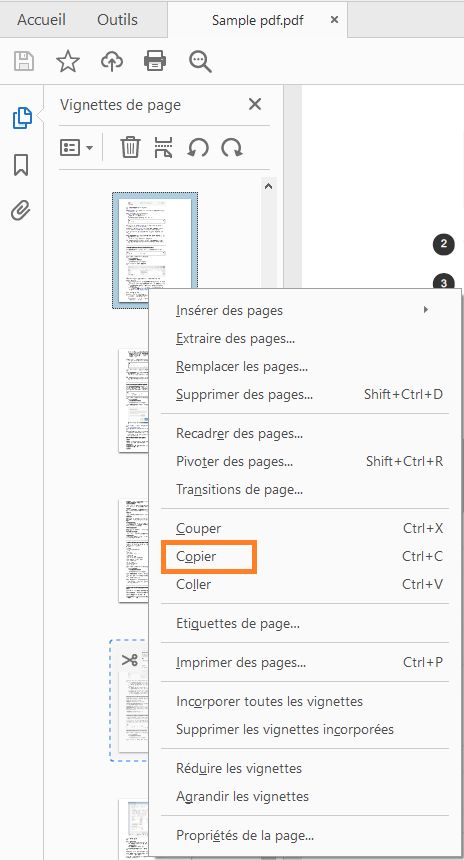 Clic droit et copie de la page