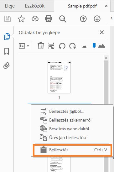 Kattintson jobb gombbal, és illessze be az oldalt