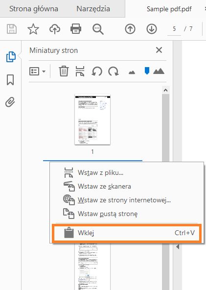 Kliknij prawym przyciskiem myszy i wklej stronę