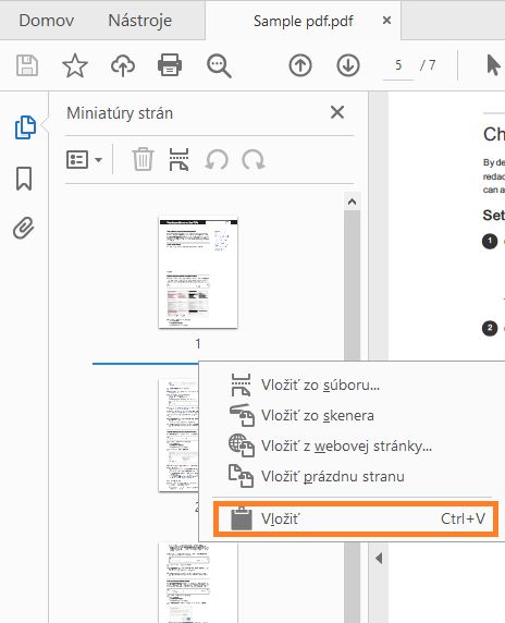 Kliknite pravým tlačidlom a prilepte príslušnú stranu