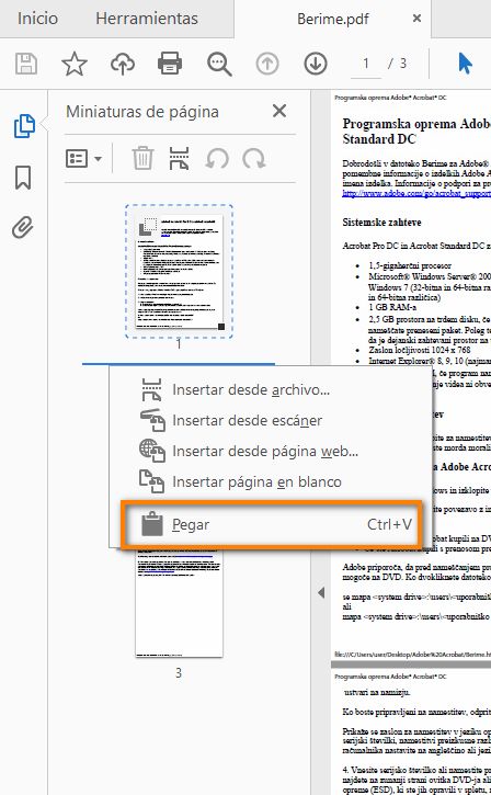 Haga clic con el botón derecho y pegue la página