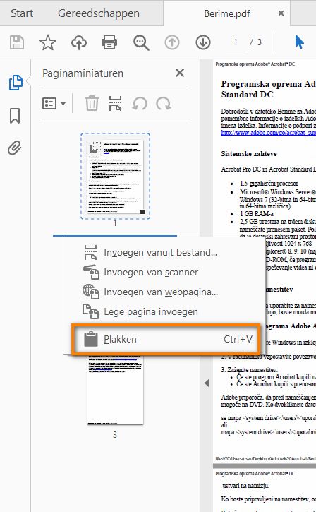Met de rechtermuisknop klikken en de pagina plakken