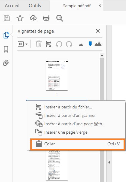 Clic droit et collage de la page