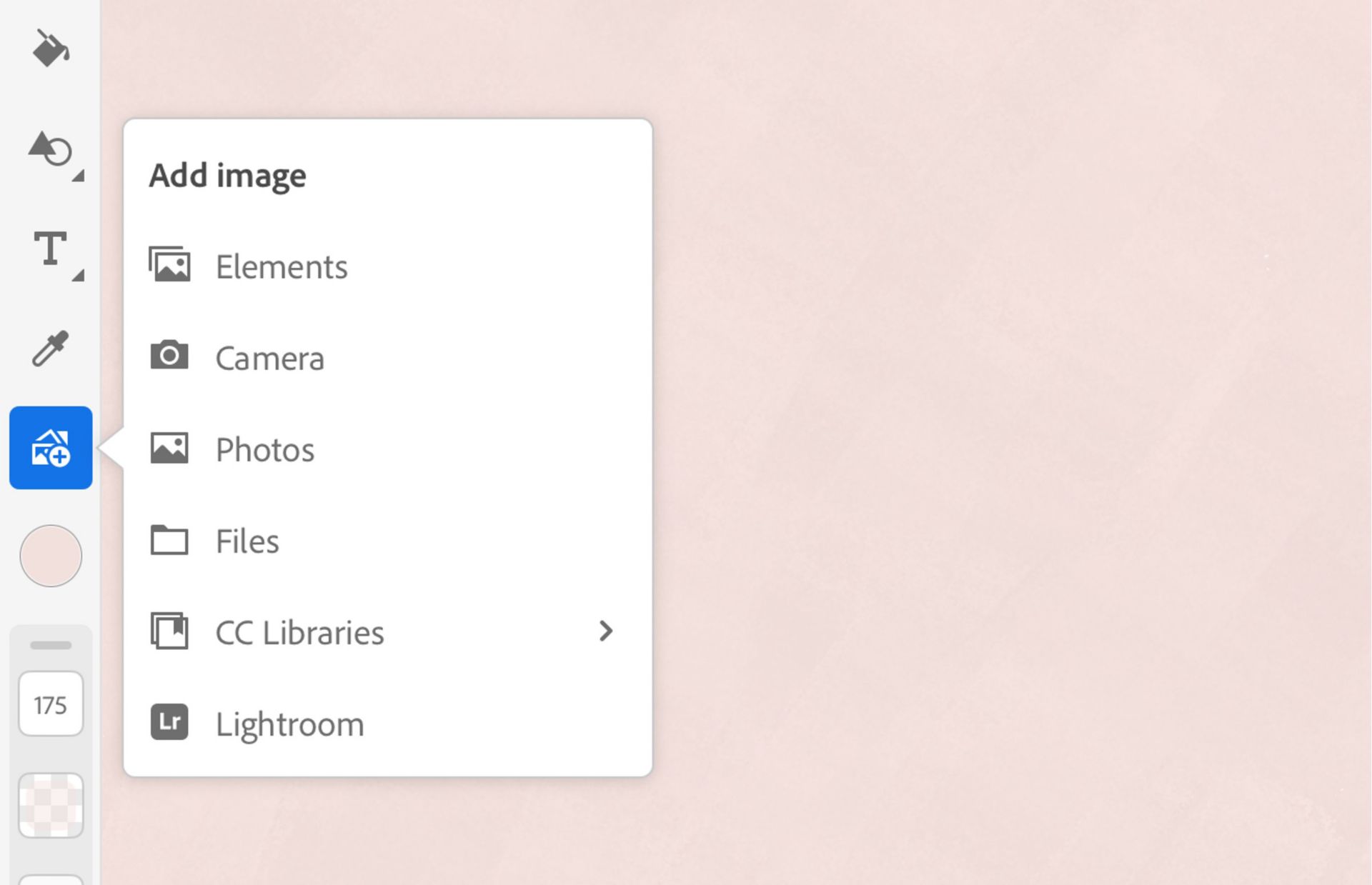 A screenshot showing various options when you click on Add Image icon