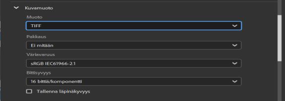 Valitse TIFF-kuvamuoto.