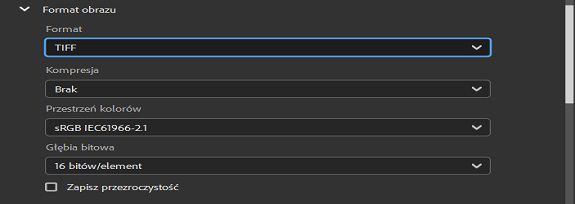 Wybierz format obrazu TIFF.