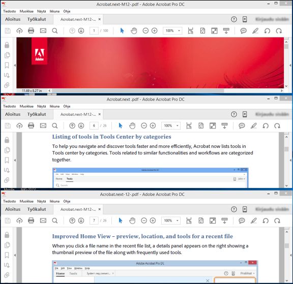 Välilehtien asettelu vaakasuunnassa rinnakkain