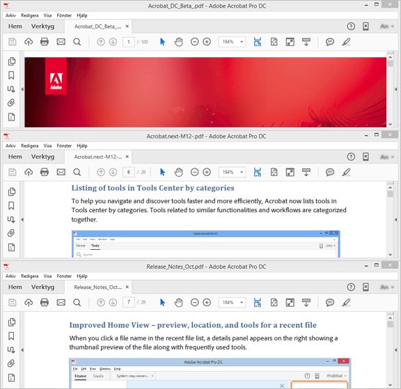 Ordna flikar vågrätt