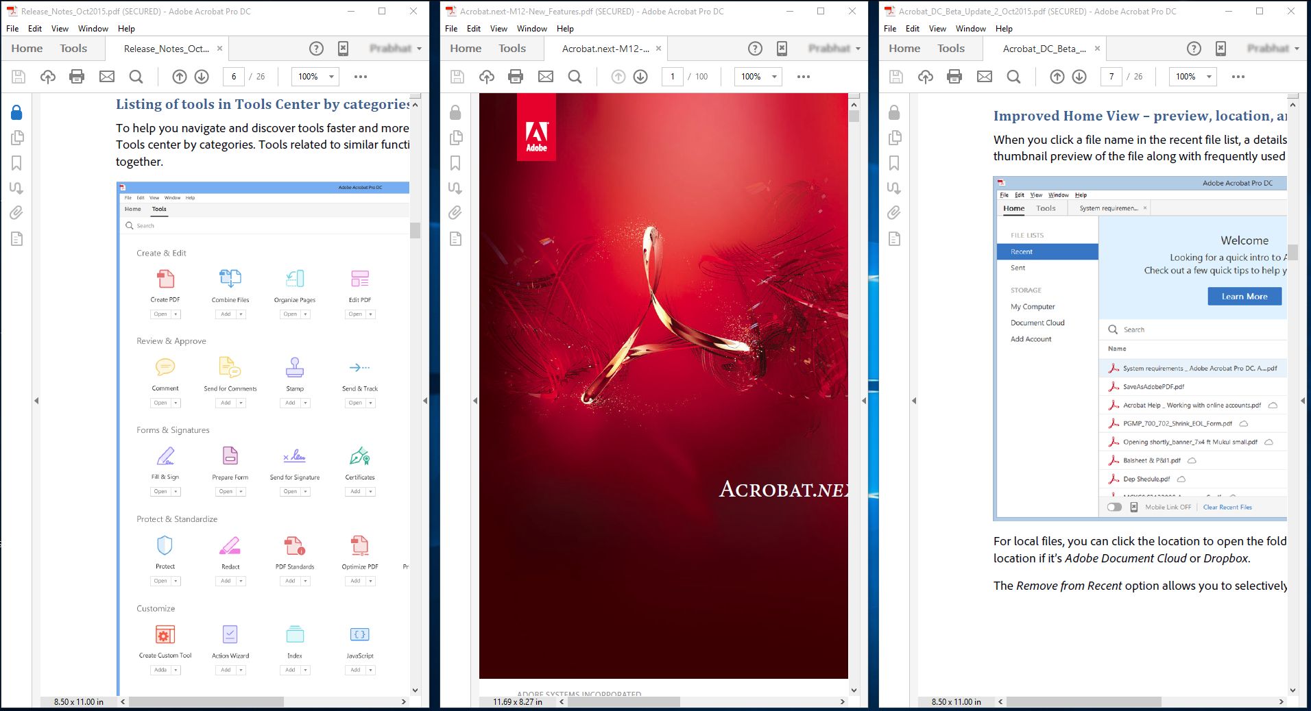 Příklad svislého uspořádání v aplikaci Acrobat