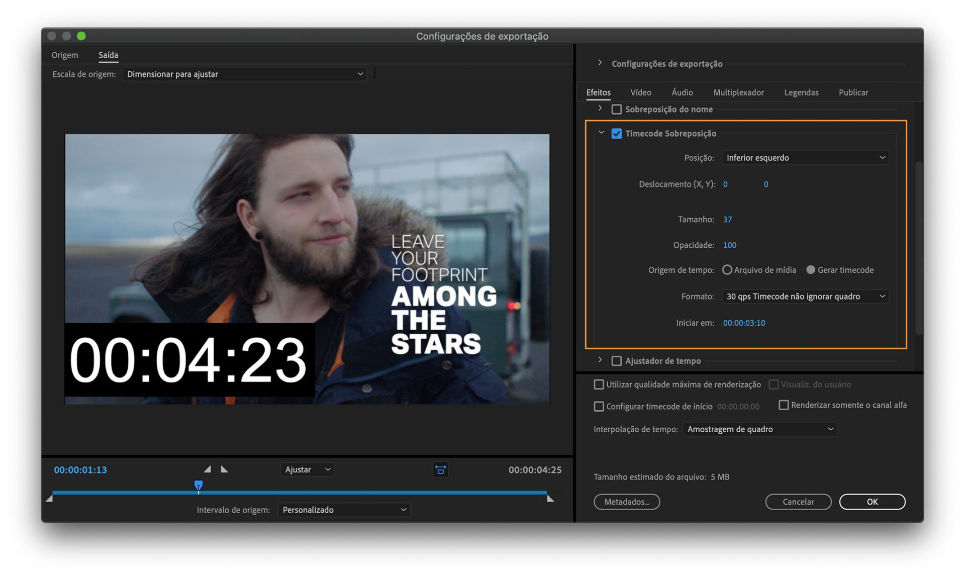 Sobreposição de timecode