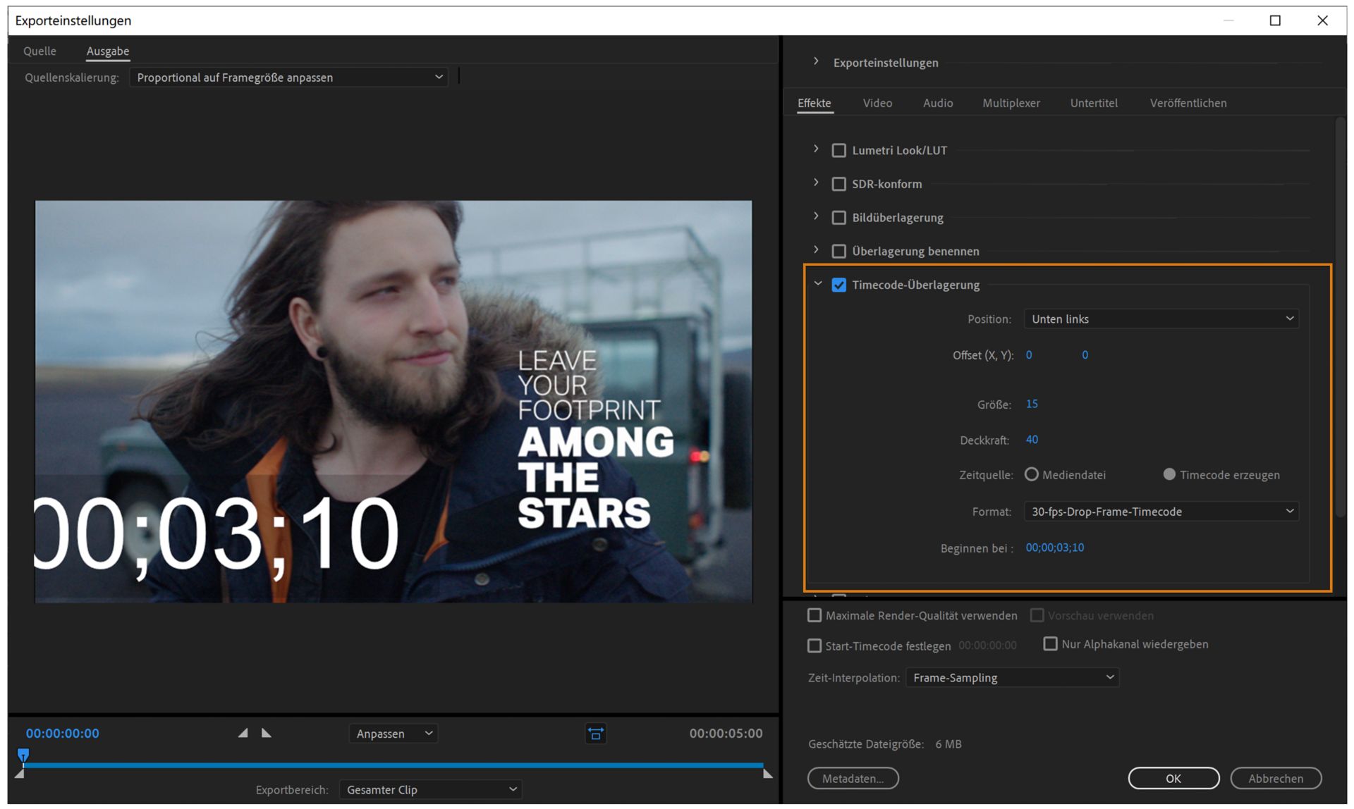 Timecode-Überlagerung