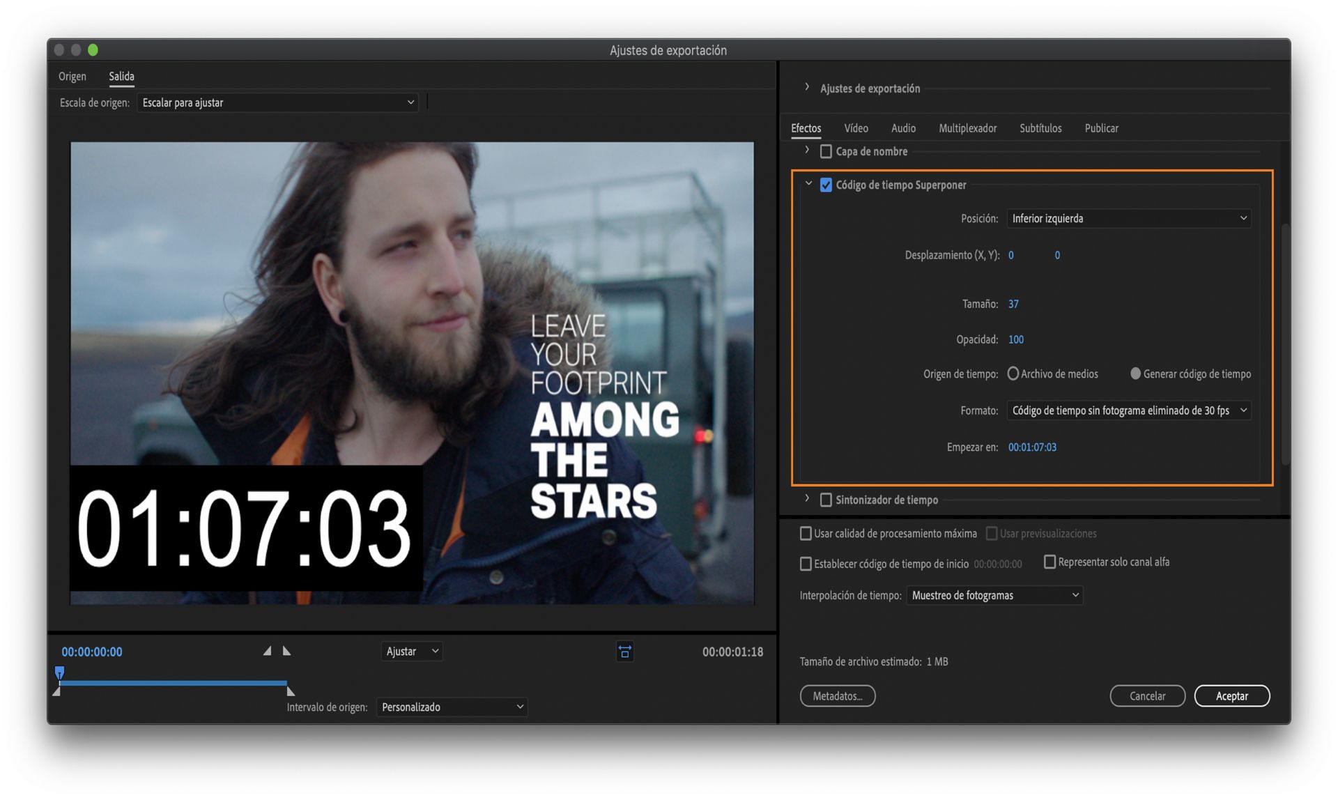 Superposición del código de tiempo