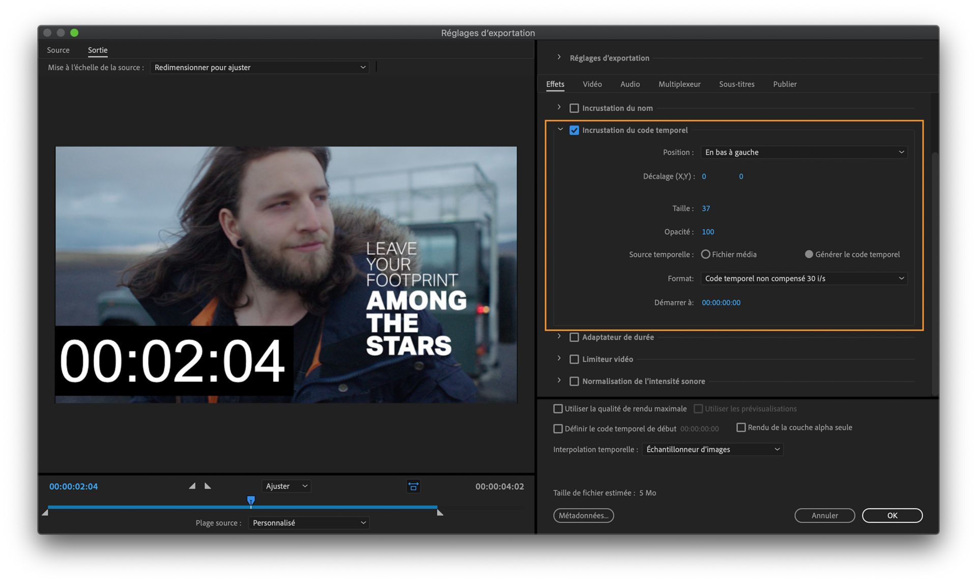 Incrustation du code temporel