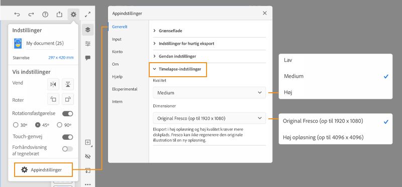 timelapse-kontrol for størrelse og komprimering