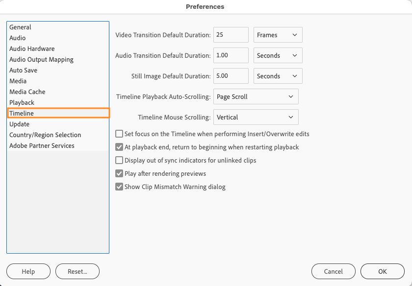 Set Timeline Preferences