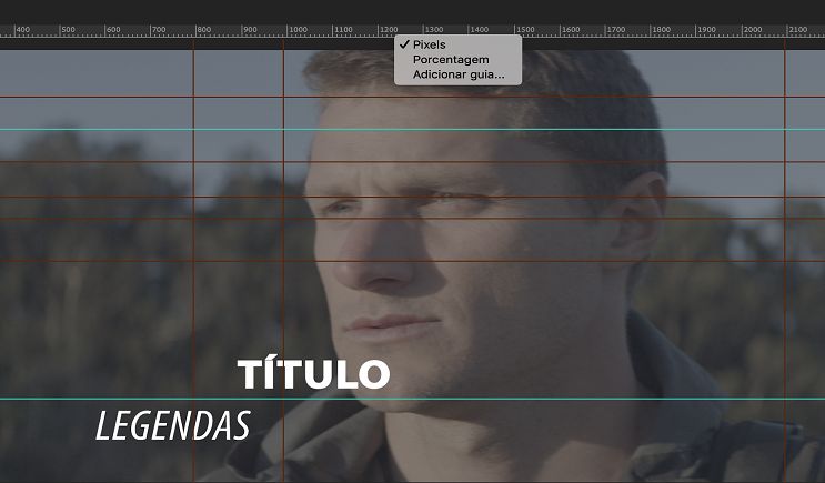 Alternar entre as opções de medida de pixel e de percentagem