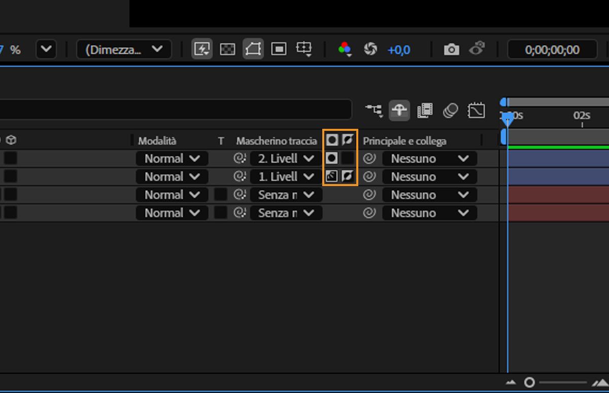 Pulsanti Alfa/Luma e Non invertito/Invertito per il mascherino traccia