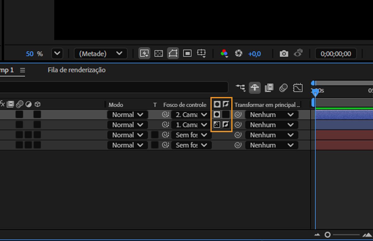 Controle de alternância de fosco de controle Alfa/Luma e controle de alternância Não invertido/Invertido.