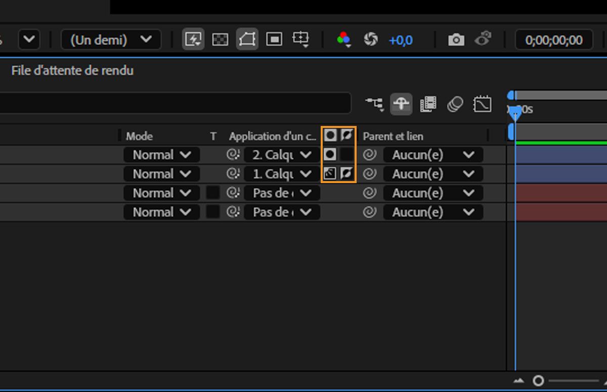 Commutateur Cache de piste Alpha/Luma et commutateur non inversé/inversé.