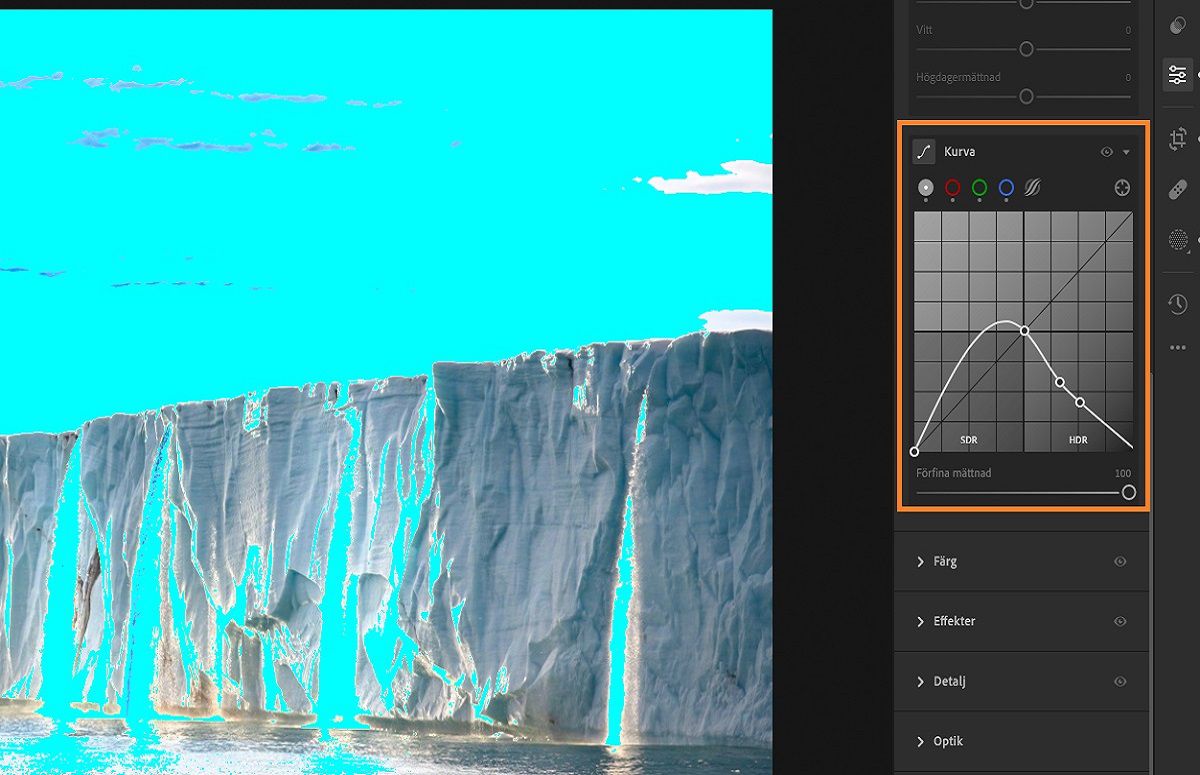 Kurva efter aktivering av HDR
