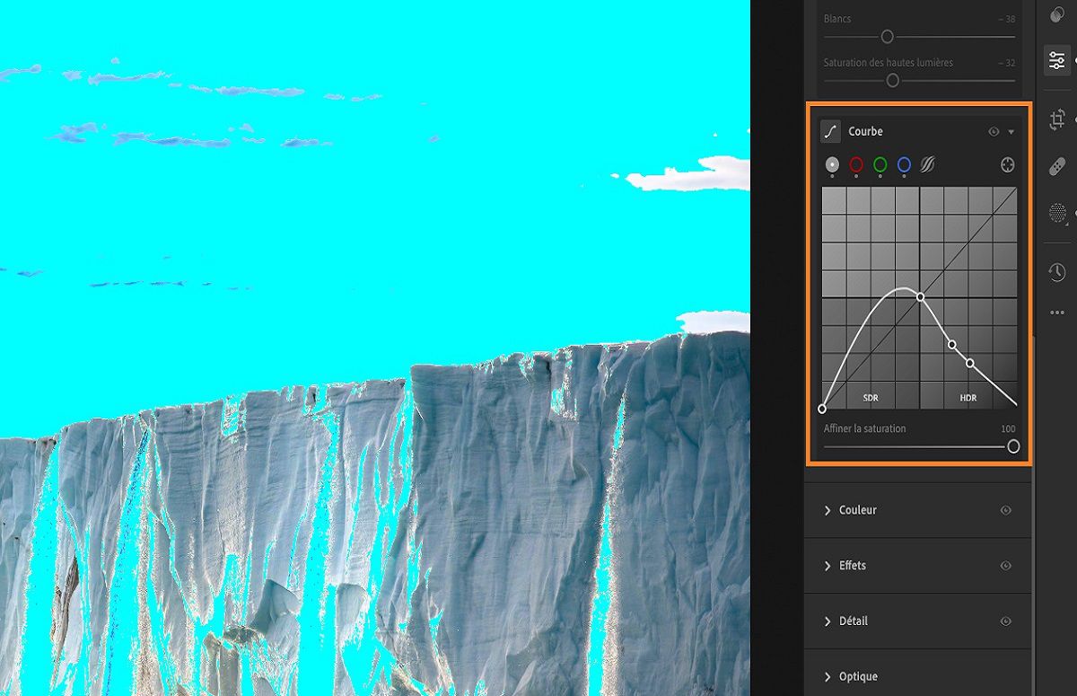 Courbe après activation du mode HDR