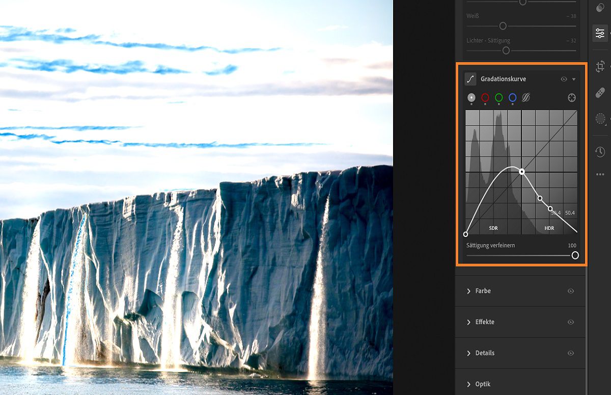 Gradationskurve nach Aktivierung von HDR
