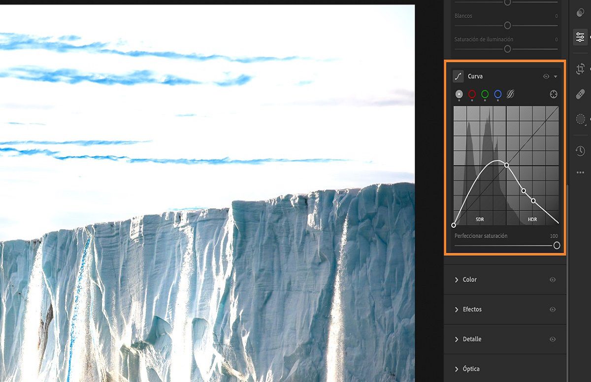 Curva después de habilitar HDR