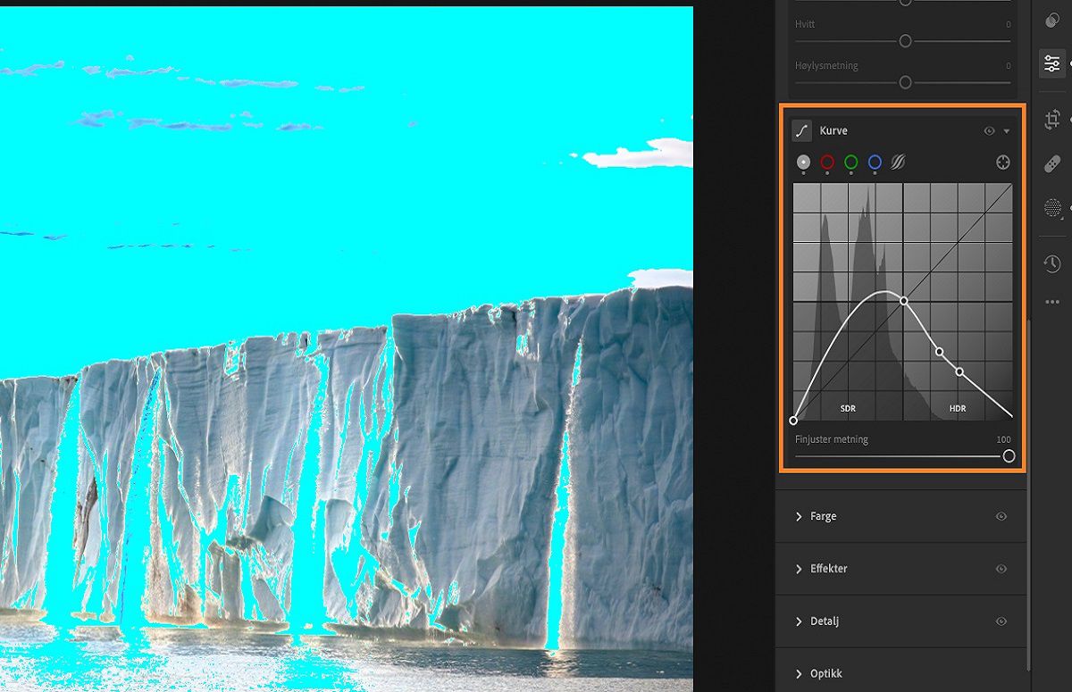 Kurve etter aktivering av HDR