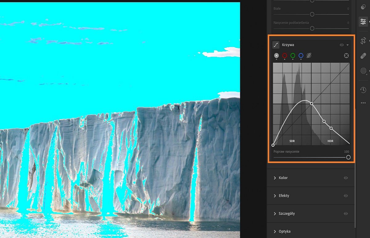 Krzywa po włączeniu funkcji HDR