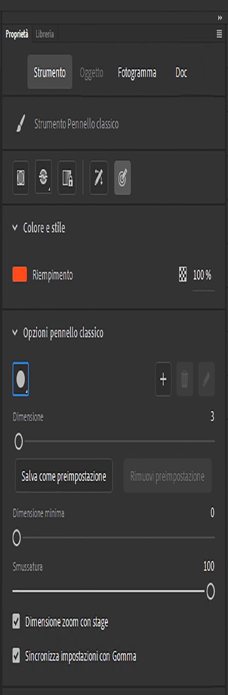 Finestra di ispezione Proprietà Strumento