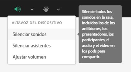 Información sobre herramientas para los elementos del menú de la sala de reuniones