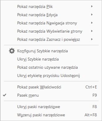 Wybierz narzędzia, które mają być wyświetlane